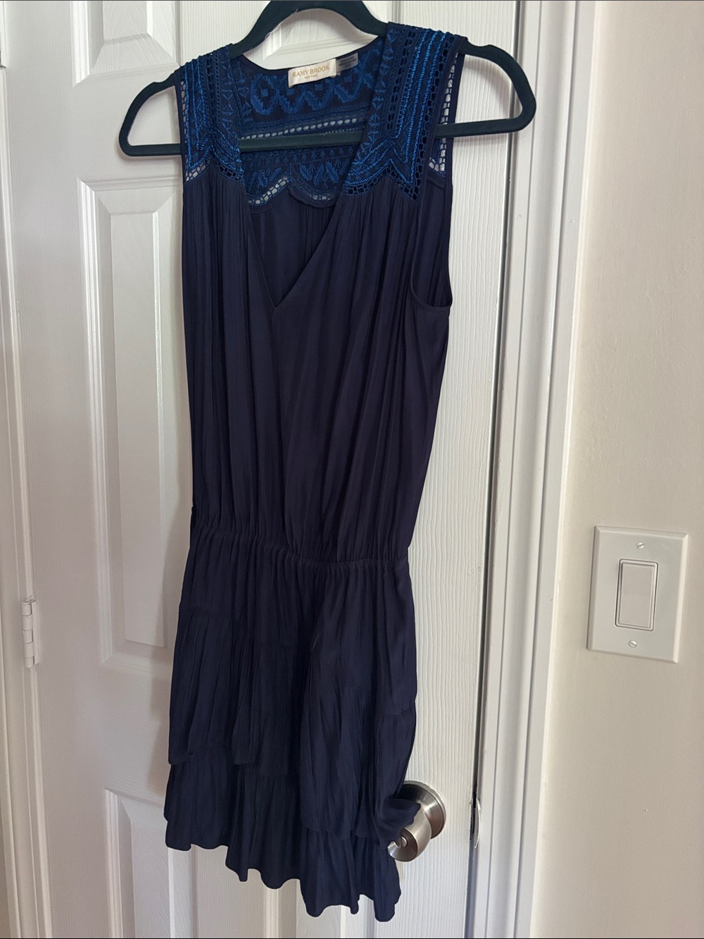 Ramy Brook Navy and Cobalt Blue Embroidered Top